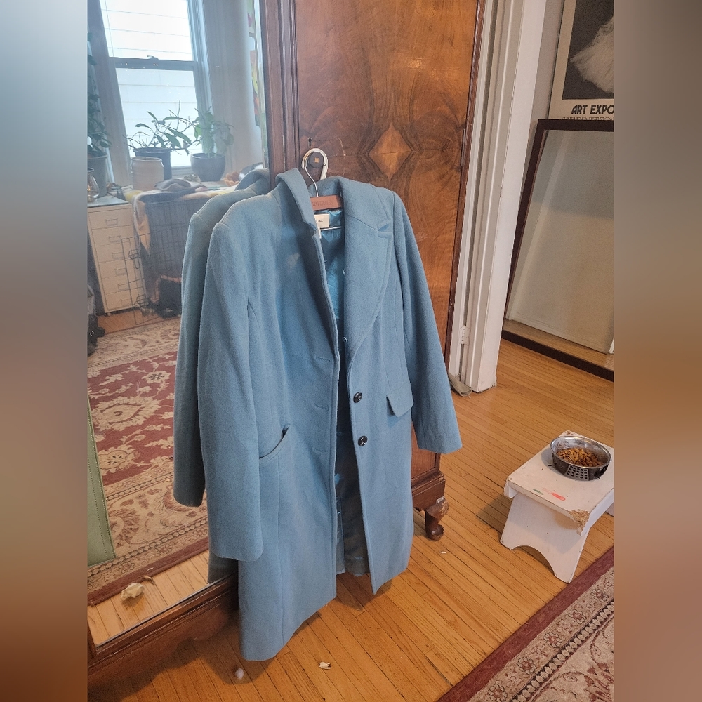 Peacock blue wool blend dress coat small